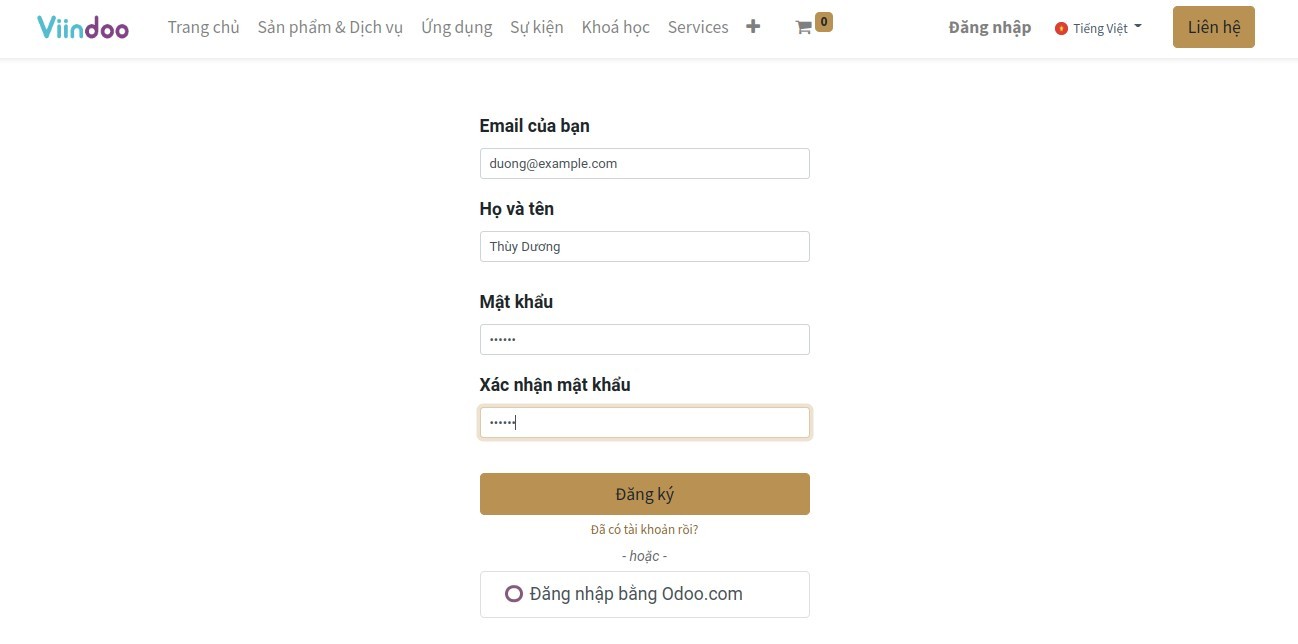 Thông tin đăng ký tài khoản portal