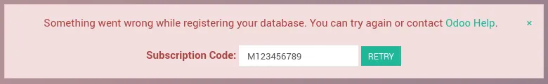 Something went wrong while registering your database, you can try again or contact Odoo Help